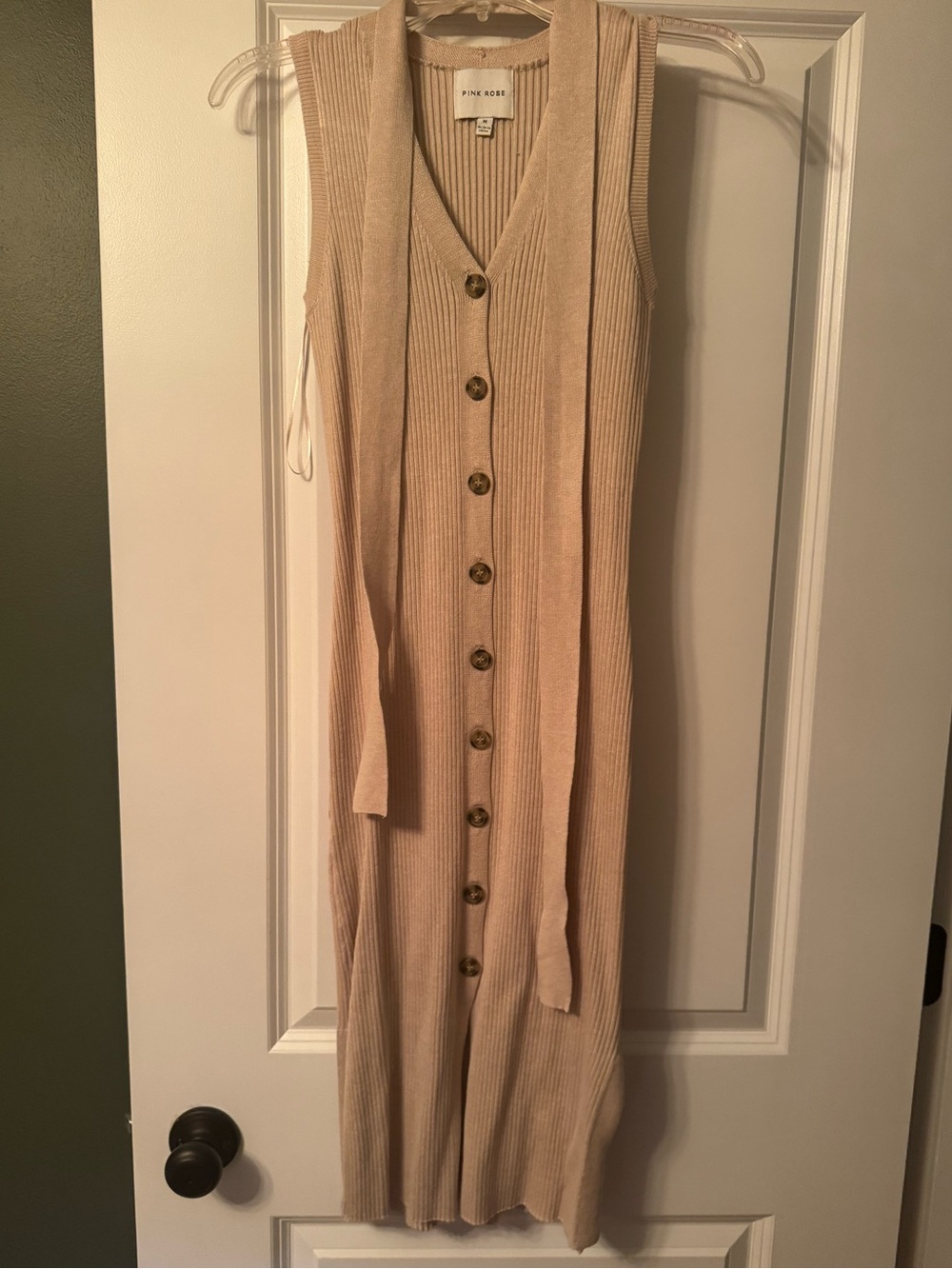 Pink Rose Beige Ribbed Button-Front Knit Dress